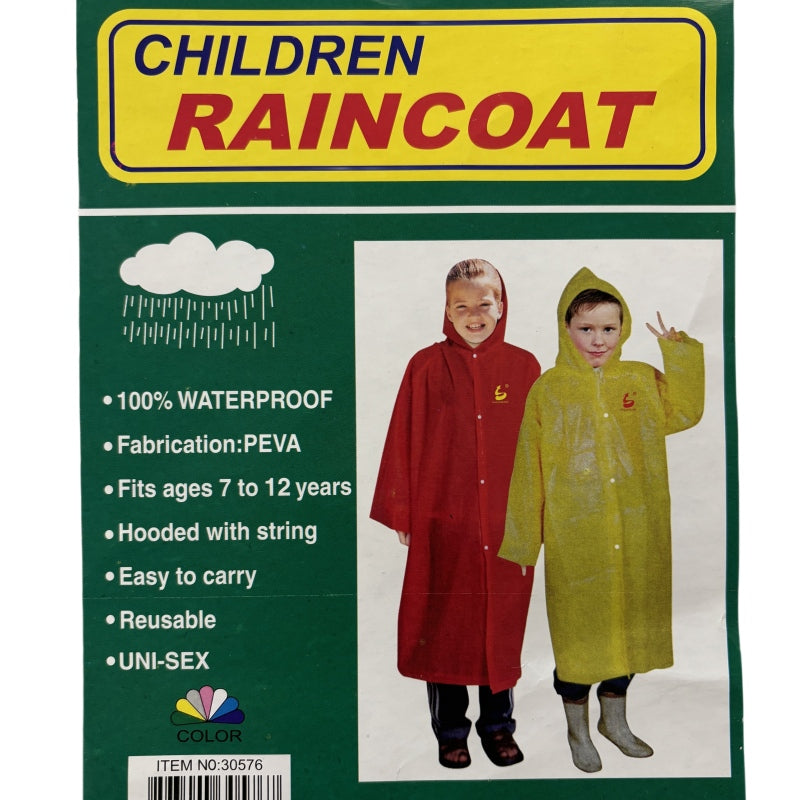 2 PCs of PEVA CHILDS' RAINCOATs fits 7~12years - Yellow