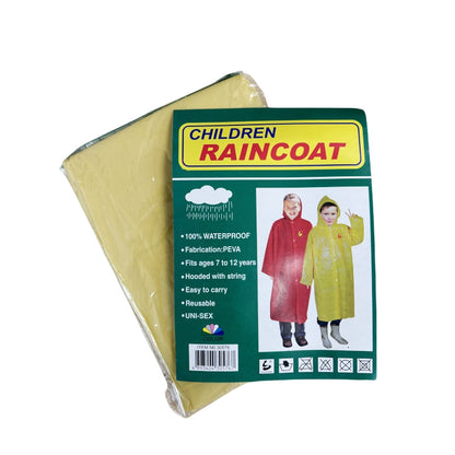 2 PCs of PEVA CHILDS' RAINCOATs fits 7~12years - Yellow