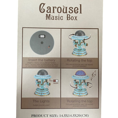 Blue Music Box Musical Carousel Horse LED Carousel Toy Child Birthday Xmas Gift