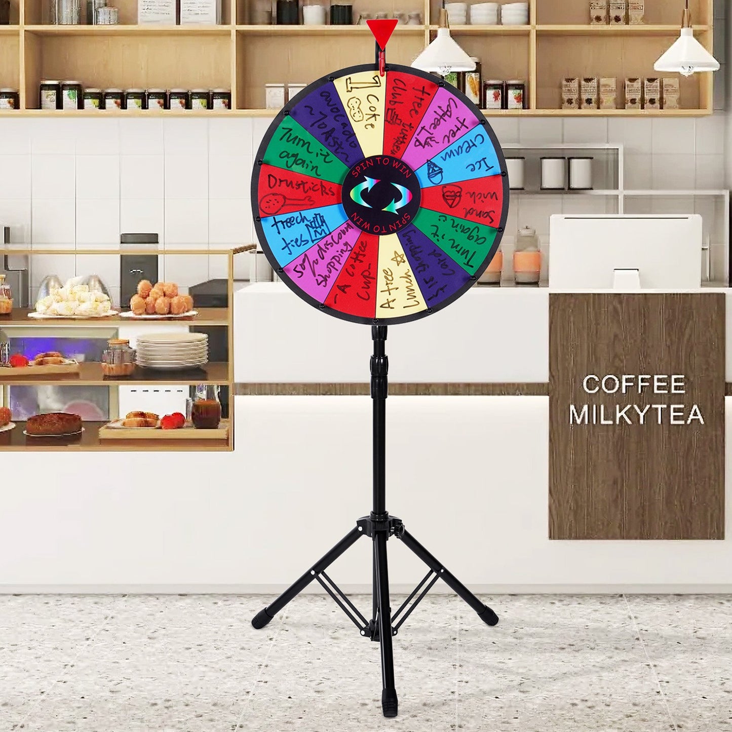 Vevor 18 Inch Tabletop Color Prize Wheel with Folding Tripod Floor Stand 14 Slots Dry Erase