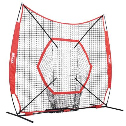 VEVOR 7x7 ft Baseball Softball Practice Net, Portable Baseball Training Net for Hitting Batting Catching Pitching, Backstop Baseball Equipment Training Aids with Bow Frame, Carry Bag, and Strike Zone