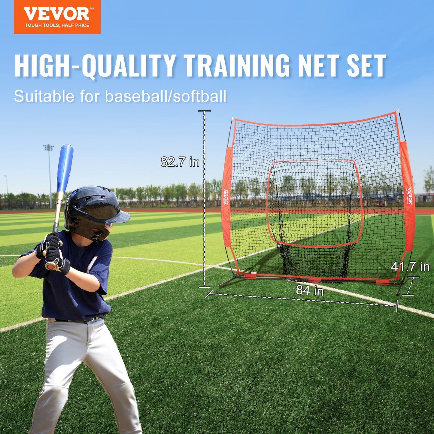 VEVOR 7x7 Baseball Softball Practice Net, Portable Baseball Training Net for Hitting Batting Catching Pitching, Backstop Baseball Equipment Training Aids with Carry Bag and Strike Zone