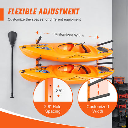 VEVOR Wall Kayak Storage Rack, 4-Capacity Wall Mounted Kayak Holders for Kayak Canoe Paddle Board, Kayak Storage Hooks with Adjustable Padded Arms, 181.6 KG Load Kayak Hanger for Indoor Outdoor Garage