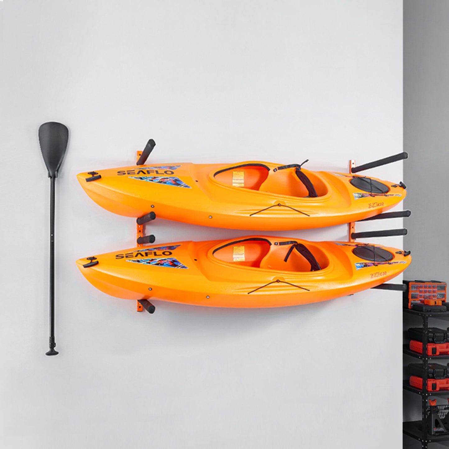VEVOR Wall Kayak Storage Rack, 4-Capacity Wall Mounted Kayak Holders for Kayak Canoe Paddle Board, Kayak Storage Hooks with Adjustable Padded Arms, 181.6 KG Load Kayak Hanger for Indoor Outdoor Garage