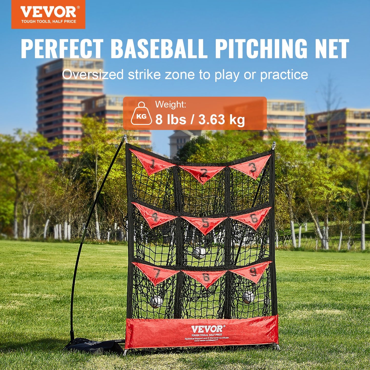 VEVOR 9 Hole Baseball Softball Pitching Net 9 Pocket Hitting Practice 49"x42"