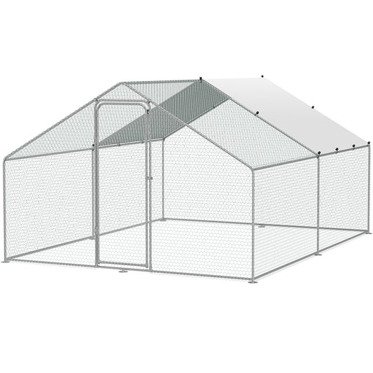 VEVOR Large Metal Chicken Coop, 3x3.93x1.99 m Walk-in Chicken Runs for Yard with Cover, Spire Roof Hen House with Security Lock for Outdoor and Backyard, Farm, Duck Rabbit Cage Poultry Pen