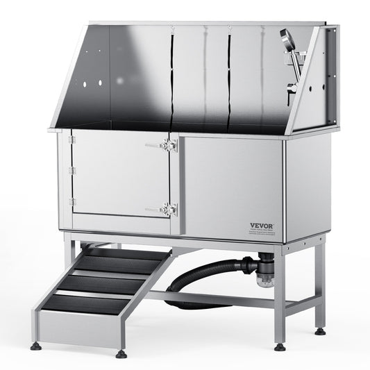 VEVOR 1.57M Pet Dog Bathing Station w/Ramp, Professional Stainless Steel Dog Grooming Tub w/ Soap Box, Faucet,Rich Accessory,Bathtub for Large,Medium,Small Pets, Washing Sink for Home(Left)