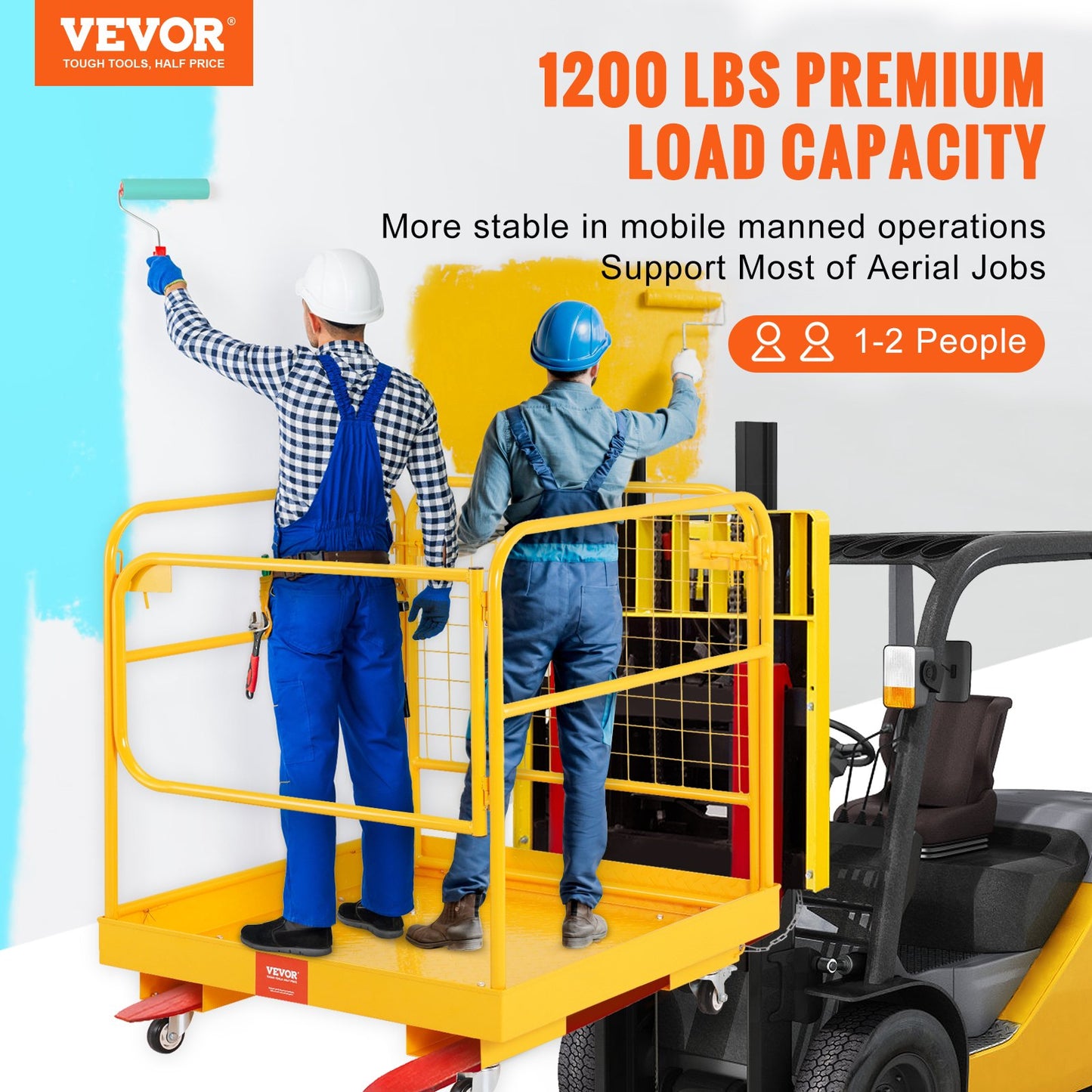 VEVOR Forklift Safety Cage, 544 kg Load Capacity, 92 x 92 cm Folding Forklift Work Platform with Lockable Swivel Wheels, Drain Hole, and Device Chain, Holds 1 to 2 Adults, Perfect for Aerial Work