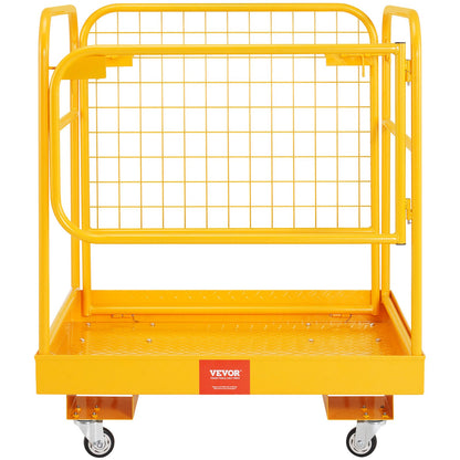 VEVOR Forklift Safety Cage, 544 kg Load Capacity, 92 x 92 cm Folding Forklift Work Platform with Lockable Swivel Wheels, Drain Hole, and Device Chain, Holds 1 to 2 Adults, Perfect for Aerial Work
