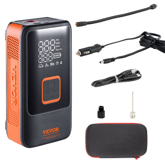 VEVOR Tire Inflator Portable Air Compressor, Dual-Cylinder & 12000mAh Rechargeable Air Pump, 30s Fast Inflation Tire Pump with Auto-Off, LCD Pressure Gauge for Car Motorcycle Bike Ball