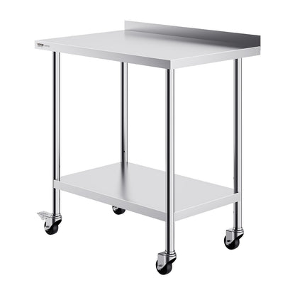 VEVOR 24 x 36 x 40 Inch Stainless Steel Work Table, Commercial Food Prep Worktable with Casters, Heavy Duty Prep Worktable, Metal Work Table with Adjustable Height for Restaurant, Home and Hotel