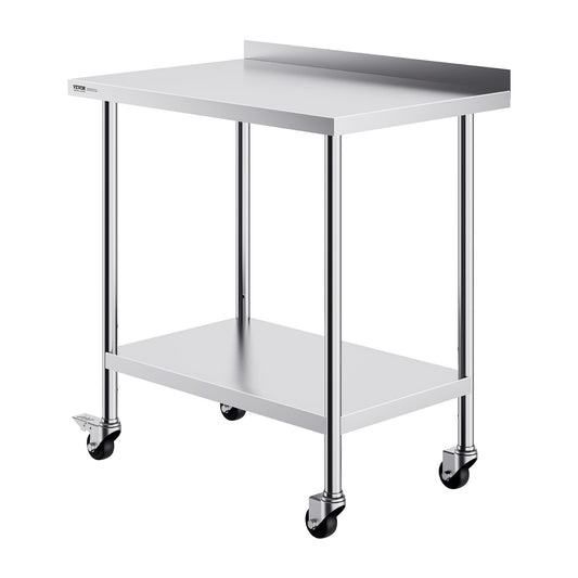 VEVOR 24 x 36 x 40 Inch Stainless Steel Work Table, Commercial Food Prep Worktable with Casters, Heavy Duty Prep Worktable, Metal Work Table with Adjustable Height for Restaurant, Home and Hotel