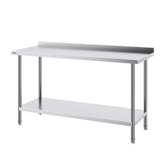 VEVOR 24 x 60 x 36 Inch Stainless Steel Work Table, Commercial Food Prep Worktable Heavy Duty Prep Worktable, Metal Work Table with Adjustable Height for Restaurant, Home and Hotel