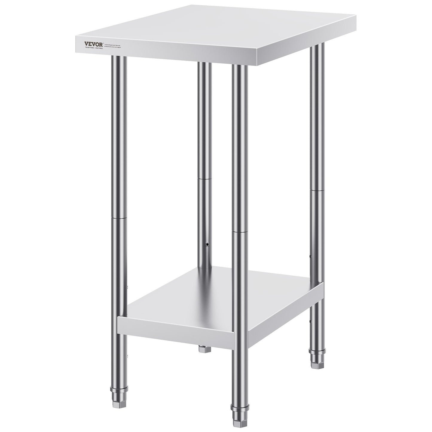 VEVOR Stainless Steel Prep Table, 24 x 18 x 34 Inch, Heavy Duty Metal Worktable with 3 Adjustable Height Levels, Commercial Workstation for Kitchen Garage Restaurant Backyard
