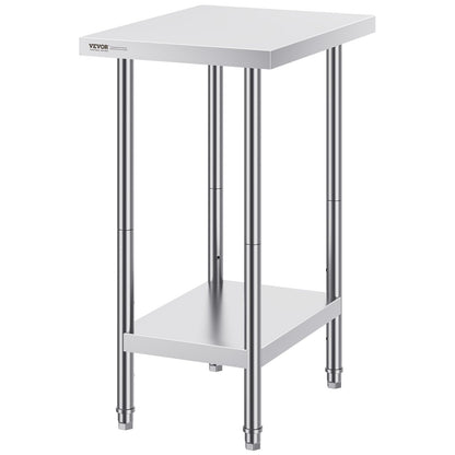 VEVOR Stainless Steel Prep Table, 24 x 18 x 34 Inch, Heavy Duty Metal Worktable with 3 Adjustable Height Levels, Commercial Workstation for Kitchen Garage Restaurant Backyard