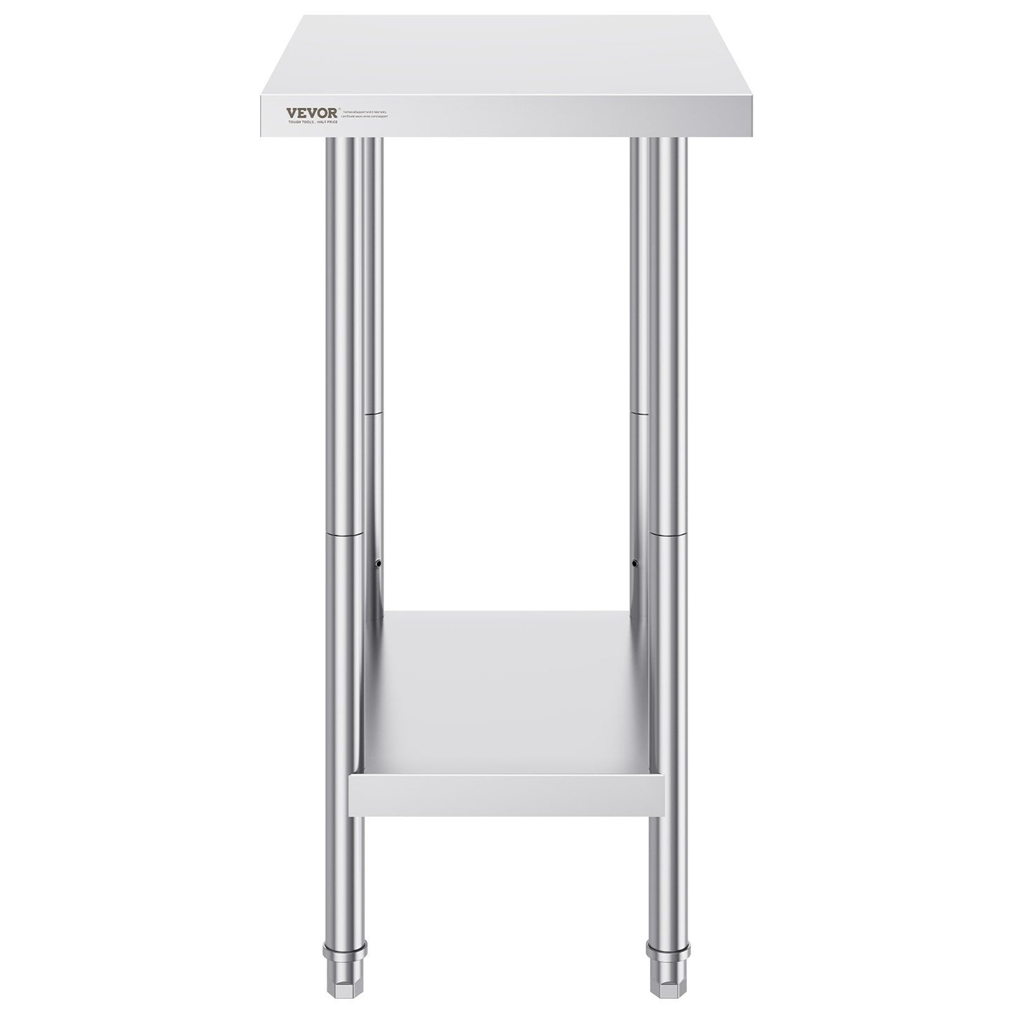 VEVOR Stainless Steel Prep Table, 24 x 18 x 34 Inch, Heavy Duty Metal Worktable with 3 Adjustable Height Levels, Commercial Workstation for Kitchen Garage Restaurant Backyard