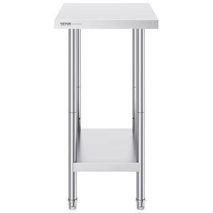 VEVOR Stainless Steel Prep Table, 24 x 18 x 34 Inch, Heavy Duty Metal Worktable with 3 Adjustable Height Levels, Commercial Workstation for Kitchen Garage Restaurant Backyard