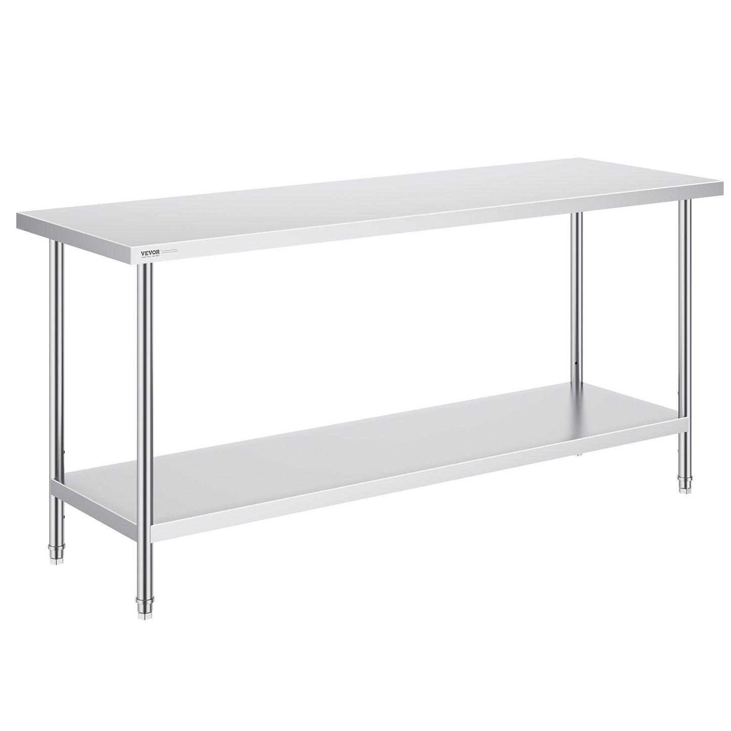 VEVOR Stainless Steel Prep Table, 24 x 72 x 34 Inch, Heavy Duty Metal Worktable with 3 Adjustable Height Levels, Commercial Workstation for Kitchen Garage Restaurant Backyard