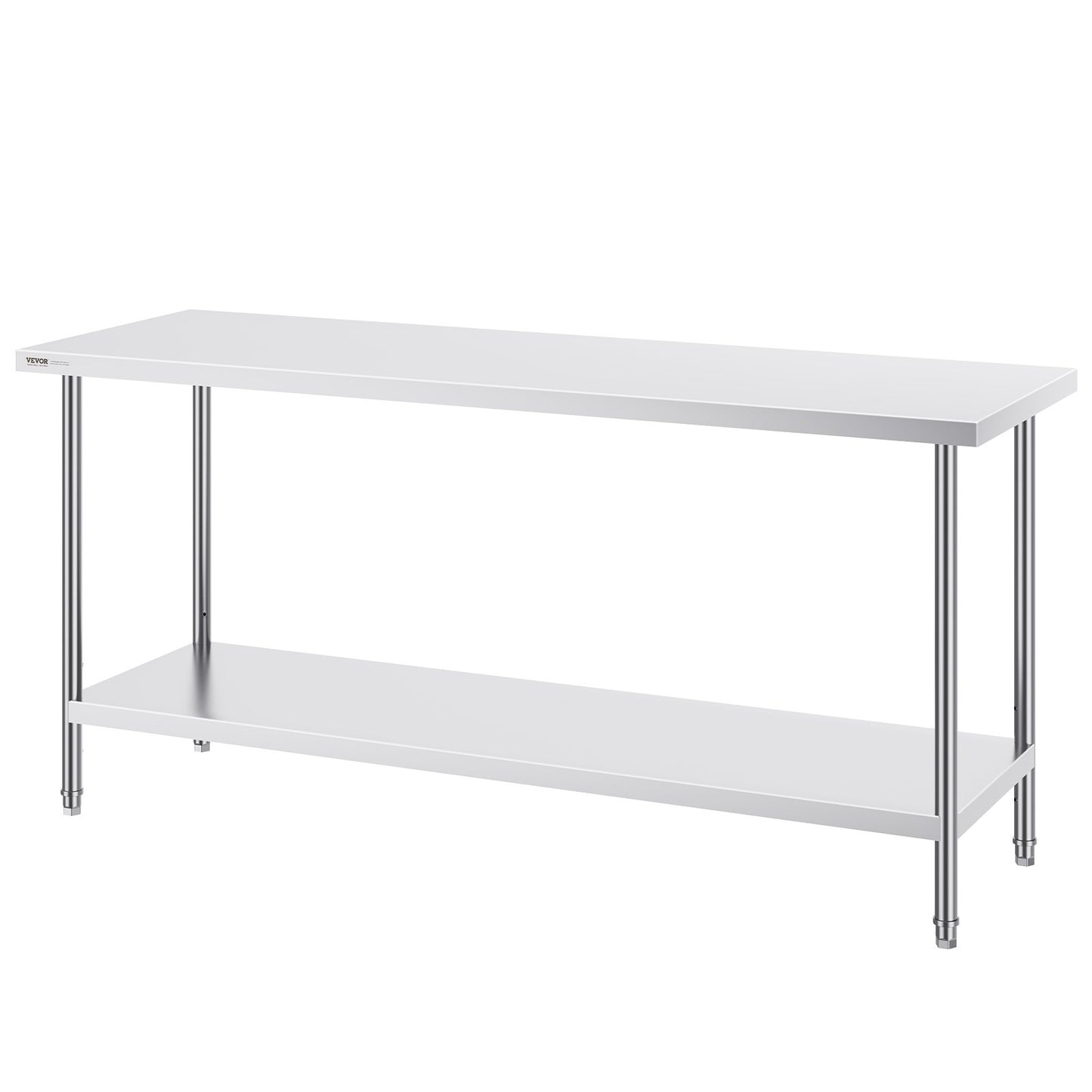 VEVOR Stainless Steel Prep Table, 24 x 72 x 34 Inch, Heavy Duty Metal Worktable with 3 Adjustable Height Levels, Commercial Workstation for Kitchen Garage Restaurant Backyard