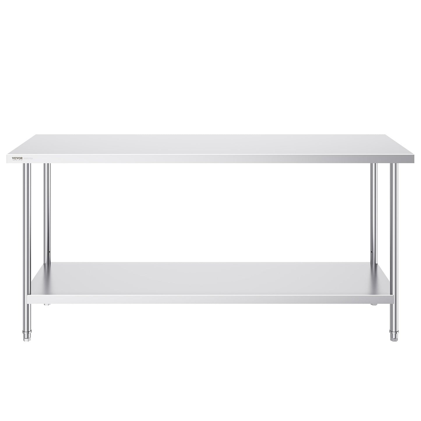VEVOR Stainless Steel Prep Table, 24 x 72 x 34 Inch, Heavy Duty Metal Worktable with 3 Adjustable Height Levels, Commercial Workstation for Kitchen Garage Restaurant Backyard