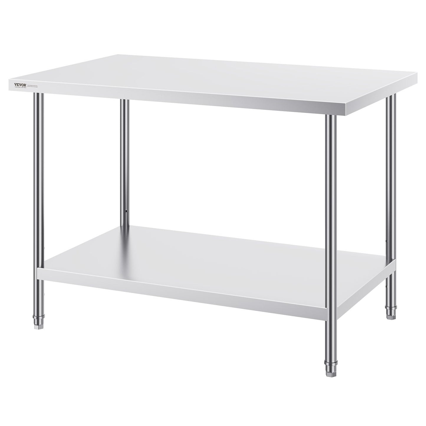 VEVOR Stainless Steel Prep Table, 30 x 48 x 34 Inch, Heavy Duty Metal Worktable with 3 Adjustable Height Levels, Commercial Workstation for Kitchen Garage Restaurant Backyard