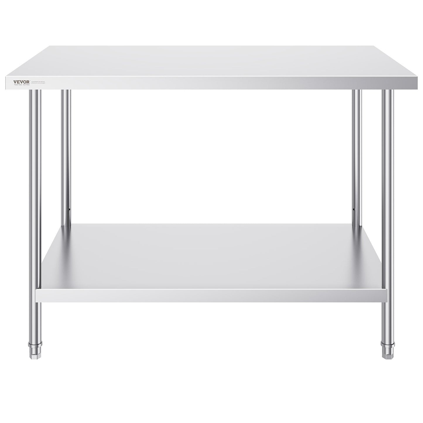 VEVOR Stainless Steel Prep Table, 30 x 48 x 34 Inch, Heavy Duty Metal Worktable with 3 Adjustable Height Levels, Commercial Workstation for Kitchen Garage Restaurant Backyard