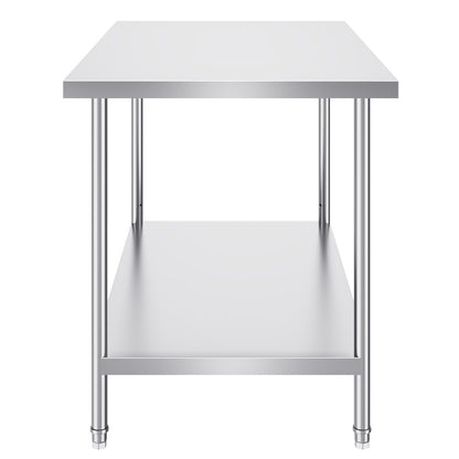 VEVOR Stainless Steel Prep Table, 30 x 48 x 34 Inch, Heavy Duty Metal Worktable with 3 Adjustable Height Levels, Commercial Workstation for Kitchen Garage Restaurant Backyard