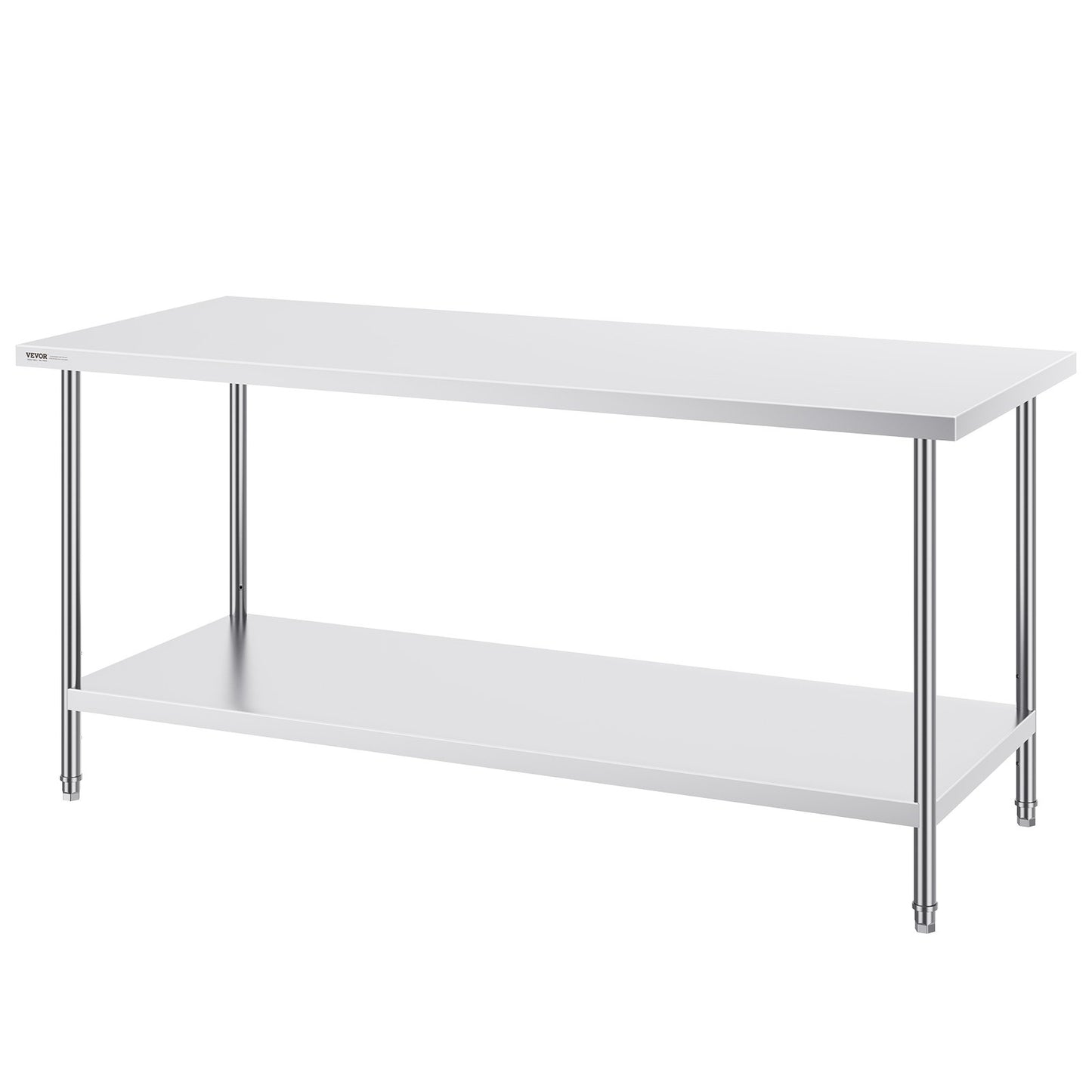 VEVOR Stainless Steel Prep Table, 30 x 72 x 34 Inch, Heavy Duty Metal Worktable with 3 Adjustable Height Levels, Commercial Workstation for Kitchen Garage Restaurant Backyard