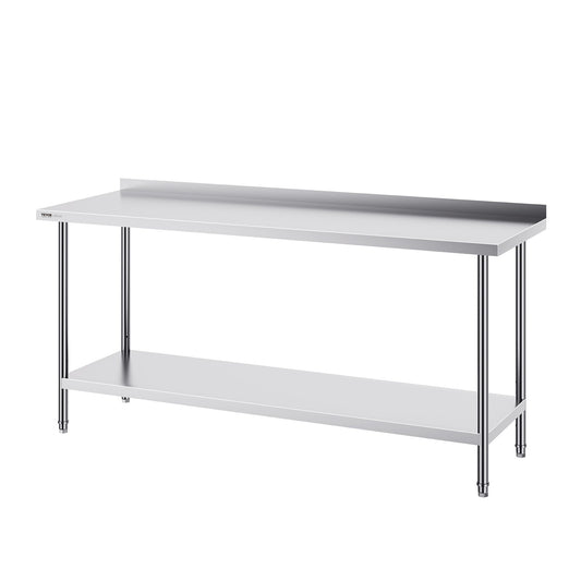 VEVOR 24 x 72 x 36 Inch Stainless Steel Work Table, Commercial Food Prep Worktable Heavy Duty Prep Worktable, Metal Work Table with Adjustable Height for Restaurant, Home and Hotel