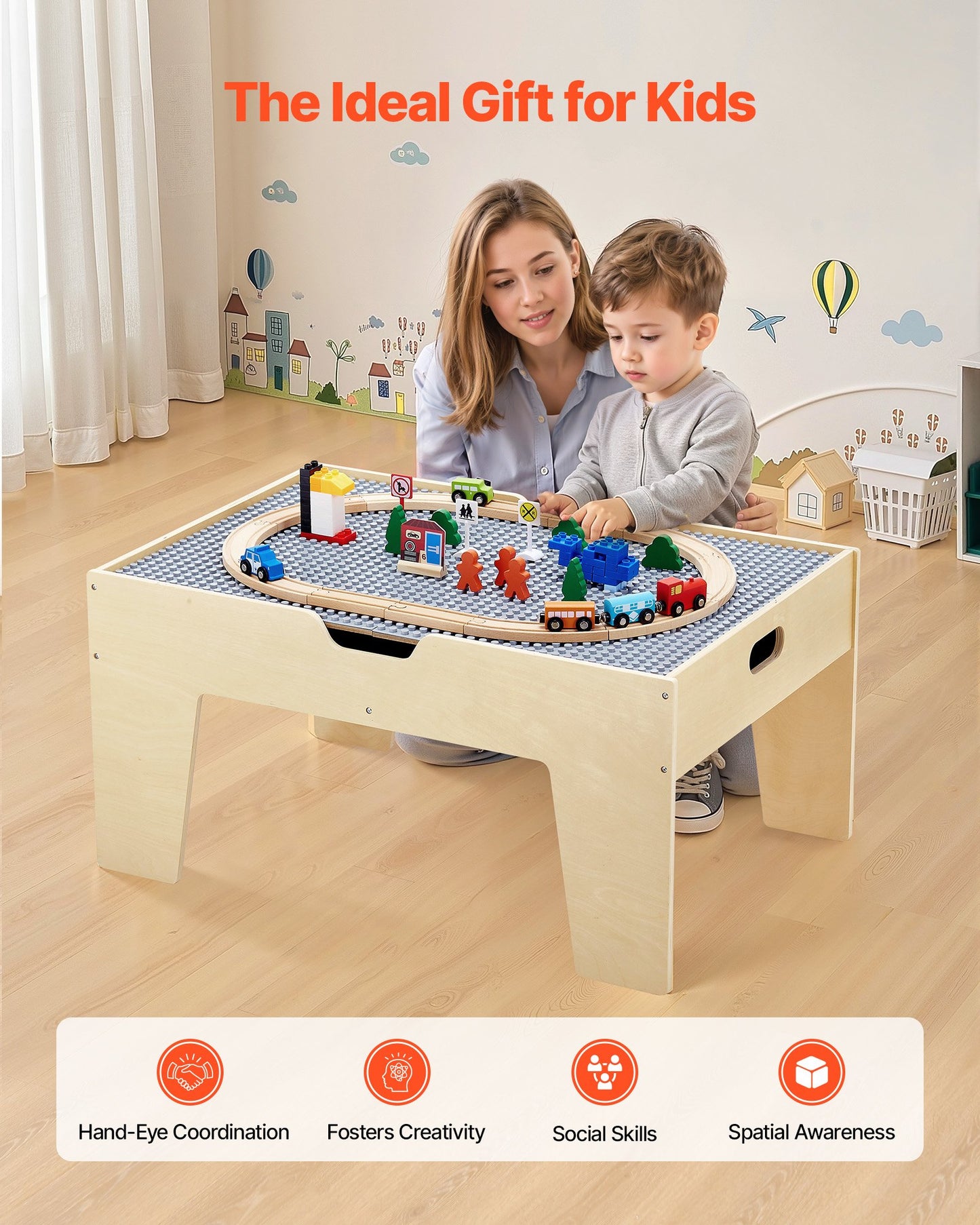 VEVOR Multi-Purpose Activity Play Table 290 Building Bricks & 30 PCS Accessories