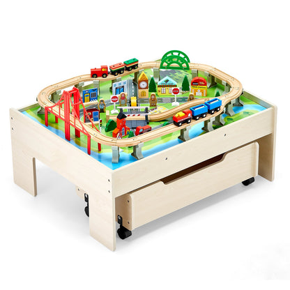 VEVOR Train Table 100 PCS Wooden Kids Activity Table with Rolling Storage Drawer