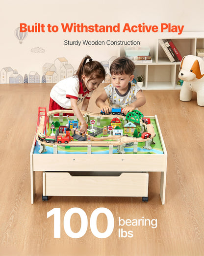 VEVOR Train Table 100 PCS Wooden Kids Activity Table with Rolling Storage Drawer