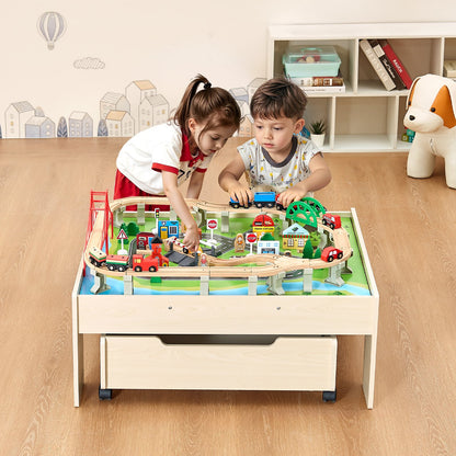 VEVOR Train Table 100 PCS Wooden Kids Activity Table with Rolling Storage Drawer