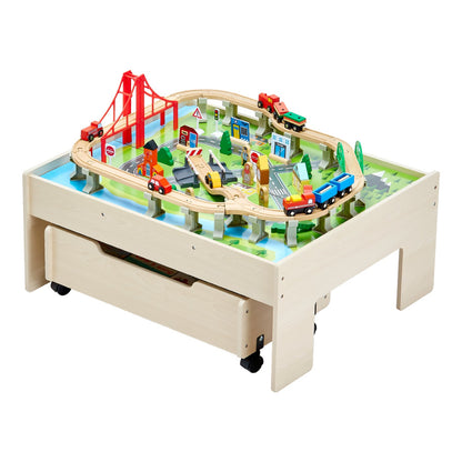 VEVOR Train Table 100 PCS Wooden Kids Activity Table with Rolling Storage Drawer