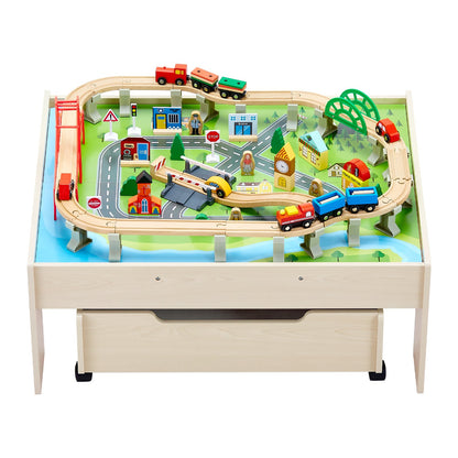 VEVOR Train Table 100 PCS Wooden Kids Activity Table with Rolling Storage Drawer