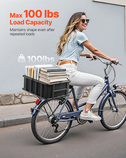 VEVOR Rear Bike Basket Large Bicycle Basket with Cargo Net Rainproof Cover Liner