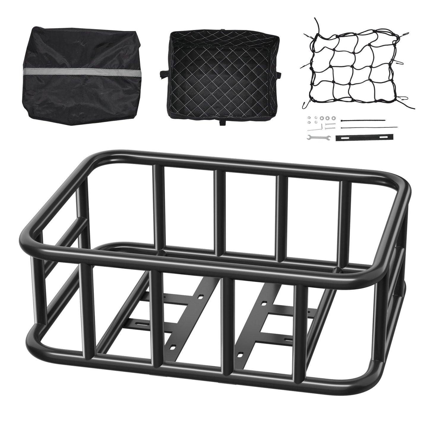 VEVOR Rear Bike Basket Large Bicycle Basket with Cargo Net Rainproof Cover Liner