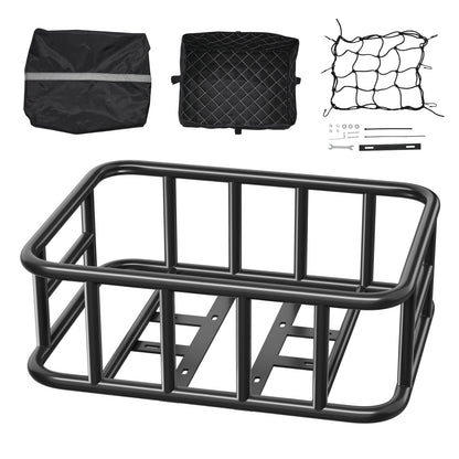 VEVOR Rear Bike Basket Large Bicycle Basket with Cargo Net Rainproof Cover Liner