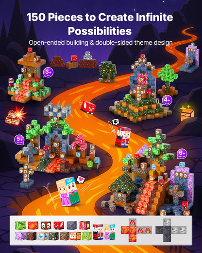 VEVOR Magnetic Blocks, 150 PCS Dark Castle Set, Magnetic Building Cubes for Kids, STEM Montessori Sensory Toys for Christmas Birthday Gift, Construction Stacking Toy for 3+ Years Old Boys & Girls