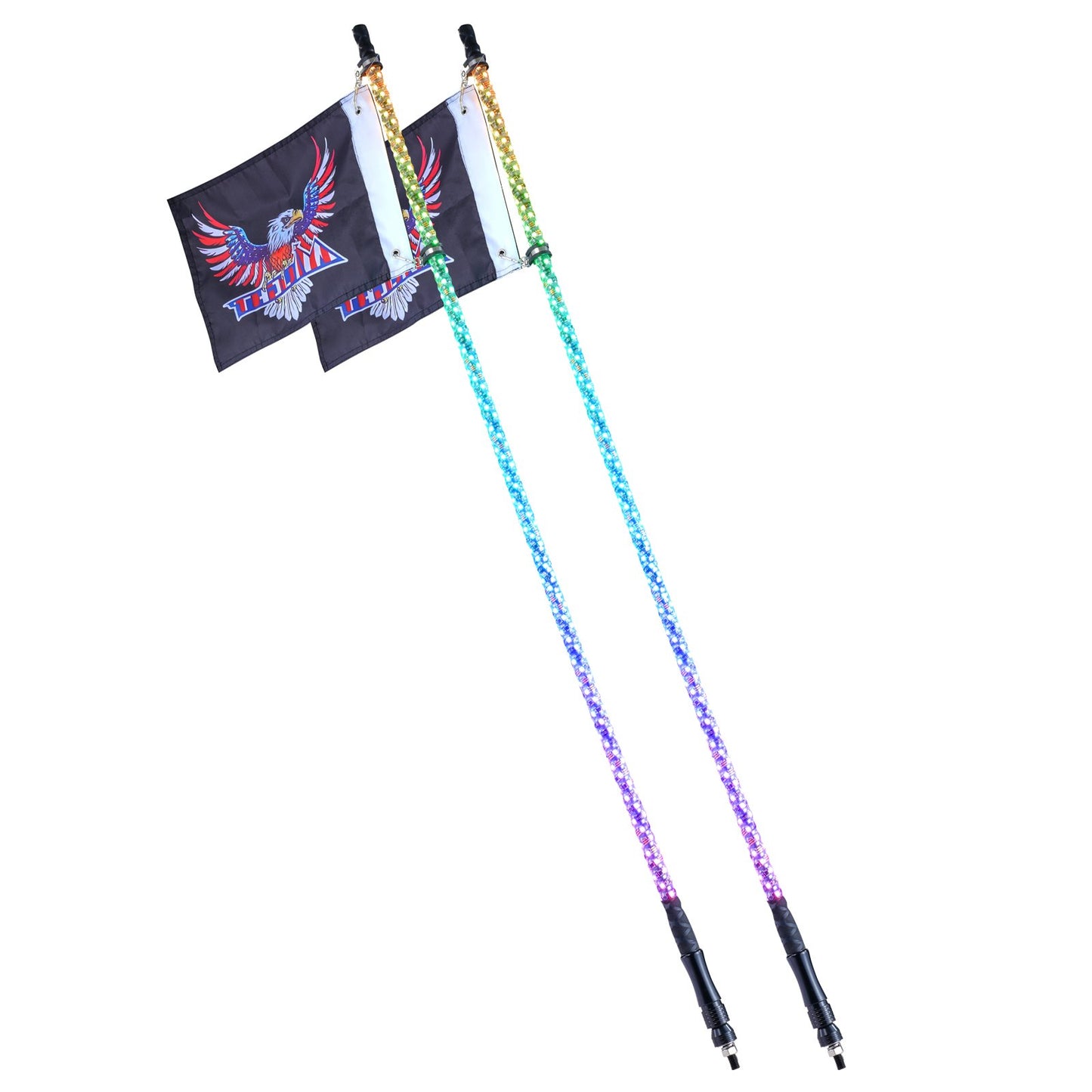 VEVOR 2 PCS 5 FT Whip Light, APP & RF Remote Control Led Whip Light, Waterproof Spiral RGB Chasing Lighted Whips with 4 Flags, for UTVs, ATVs, Motorcycles, RZR, Can-am, Trucks, Off-road, Go-karts