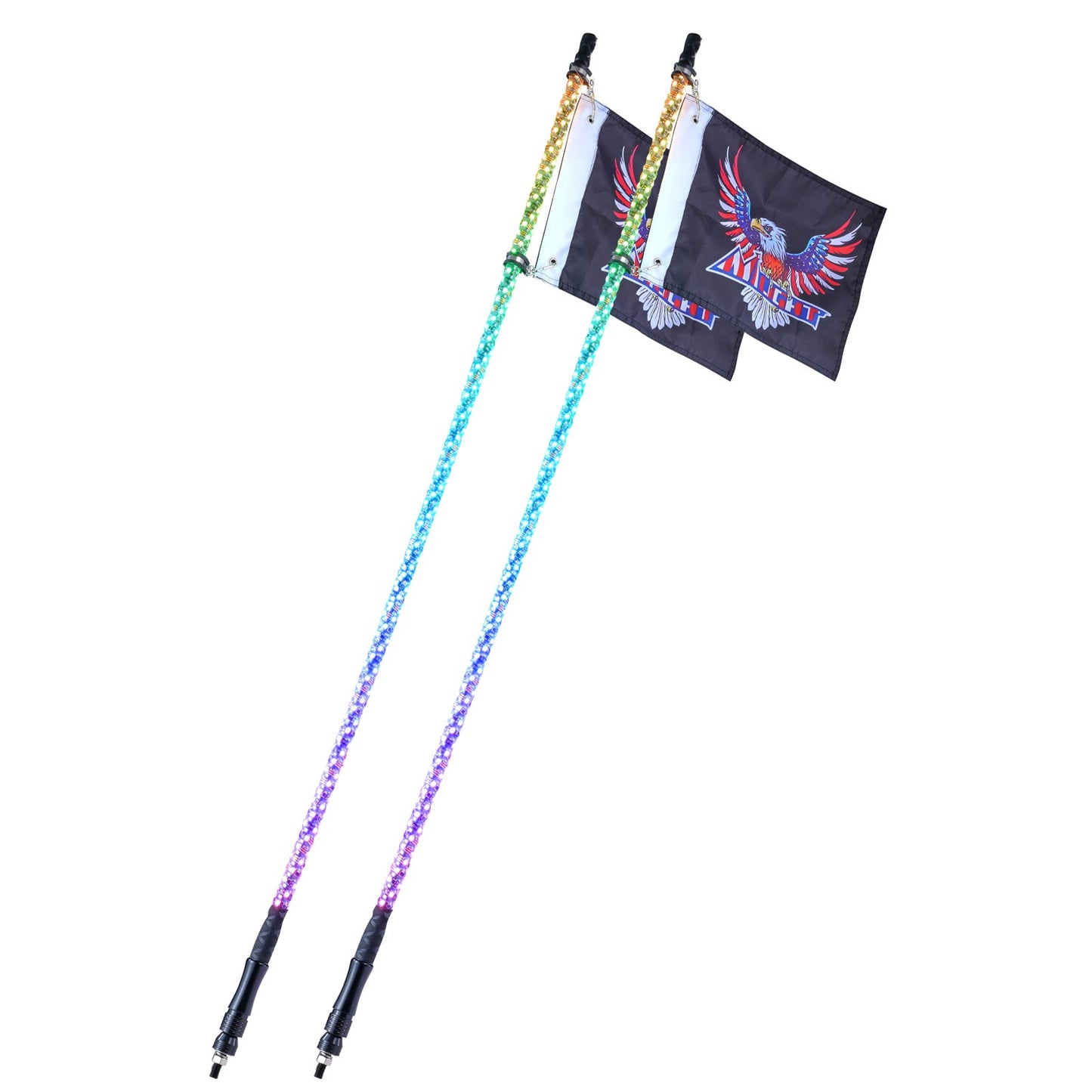 VEVOR 2 PCS 5 FT Whip Light, APP & RF Remote Control Led Whip Light, Waterproof Spiral RGB Chasing Lighted Whips with 4 Flags, for UTVs, ATVs, Motorcycles, RZR, Can-am, Trucks, Off-road, Go-karts