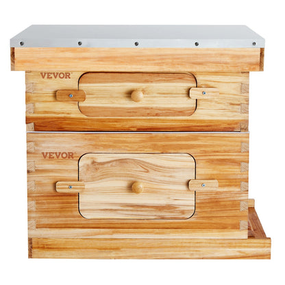 VEVOR Bee Hive 20 Frame Bee Hives Starter Kit, Beeswax Coated Cedar Wood, 1 Deep + 1 Medium Bee Boxes Langstroth Beehive Kit, Transparent Acrylic Windows with Foundations for Beginners Pro Beekeepers