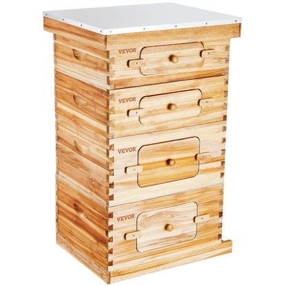 VEVOR Bee Hive 40 Frame Bee Hives Starter Kit, Beeswax Coated Cedar Wood, 2 Deep + 2 Medium Bee Boxes Langstroth Beehive Kit, Transparent Acrylic Windows with Foundations for Beginners Pro Beekeepers