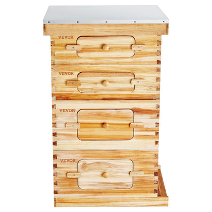 VEVOR Bee Hive 40 Frame Bee Hives Starter Kit, Beeswax Coated Cedar Wood, 2 Deep + 2 Medium Bee Boxes Langstroth Beehive Kit, Transparent Acrylic Windows with Foundations for Beginners Pro Beekeepers