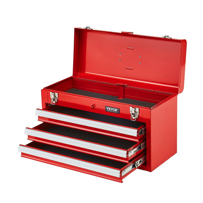 VEVOR Tool Box 520 mm Portable Metal Tool Box 3 Drawers Tool Organizer Red