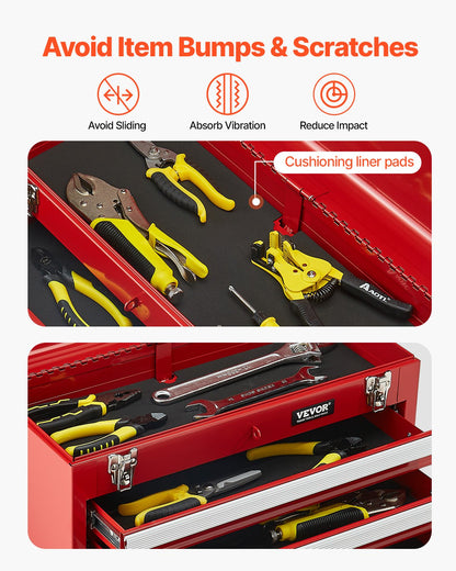 VEVOR Tool Box 520 mm Portable Metal Tool Box 3 Drawers Tool Organizer Red