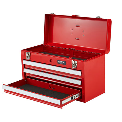 VEVOR Tool Box 520 mm Portable Metal Tool Box 3 Drawers Tool Organizer Red