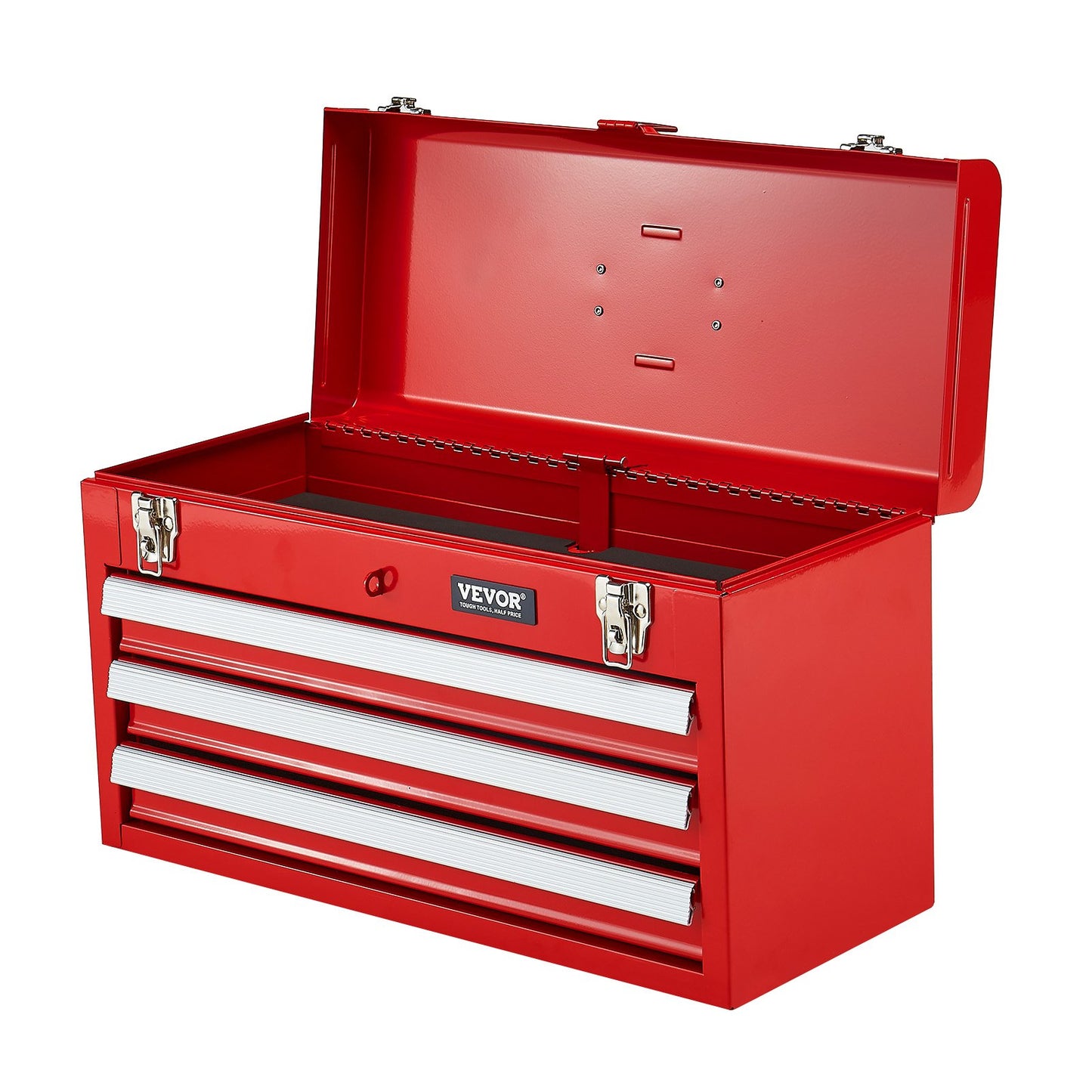 VEVOR Tool Box 520 mm Portable Metal Tool Box 3 Drawers Tool Organizer Red