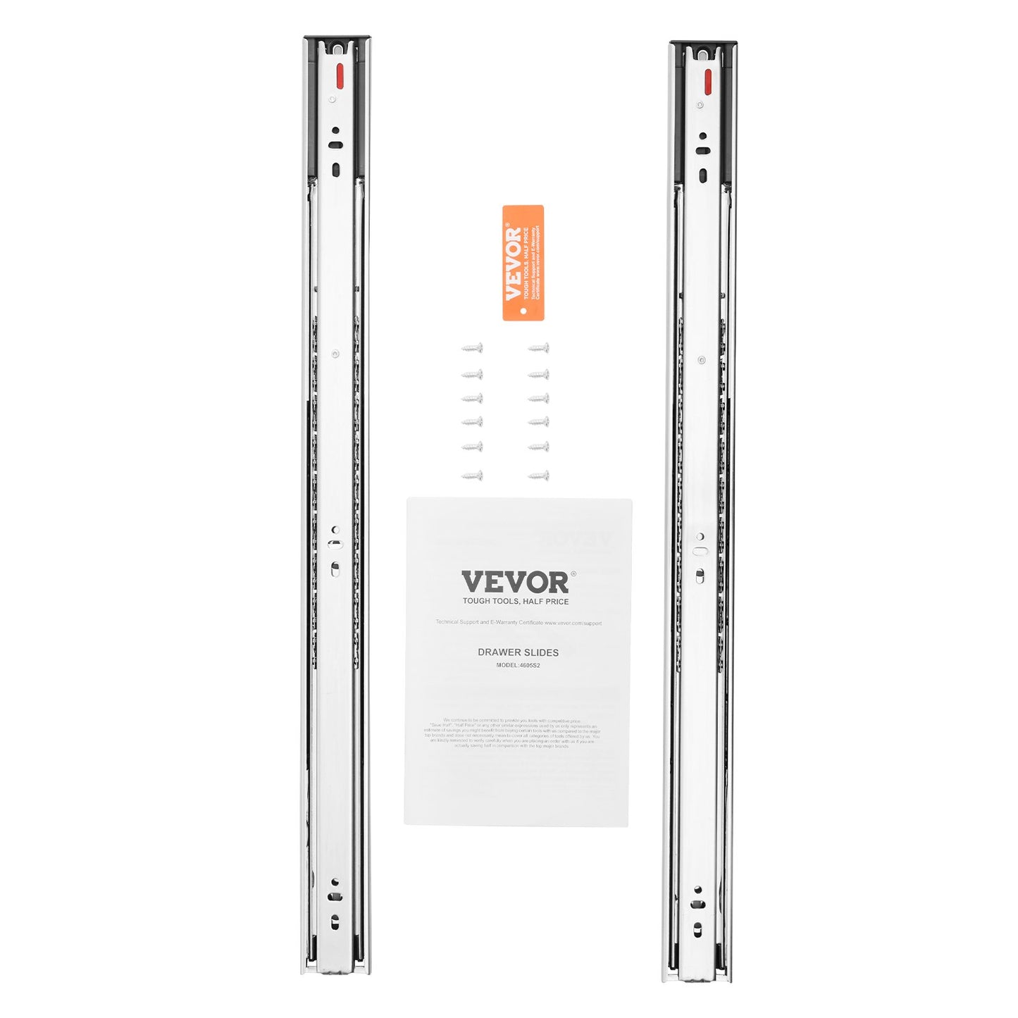 VEVOR 10 Pairs of 609.6mm Drawer Slides Side Mount Rails, Heavy Duty Full Extension Steel Track, Soft-Close Noiseless Guide Glides Cabinet Kitchen Runners with Ball Bearing, 100 Lbs Load Capacity