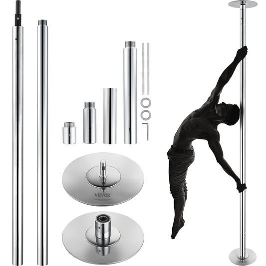 VEVOR Professional Dancing Pole, Spinning Static Dancing Pole Kit, Portable Removable Pole, 45mm Heavy-Duty Stainless Steel Pole, Height Adjustable Fitness Pole, for Exercise Home Club Gym, Silver